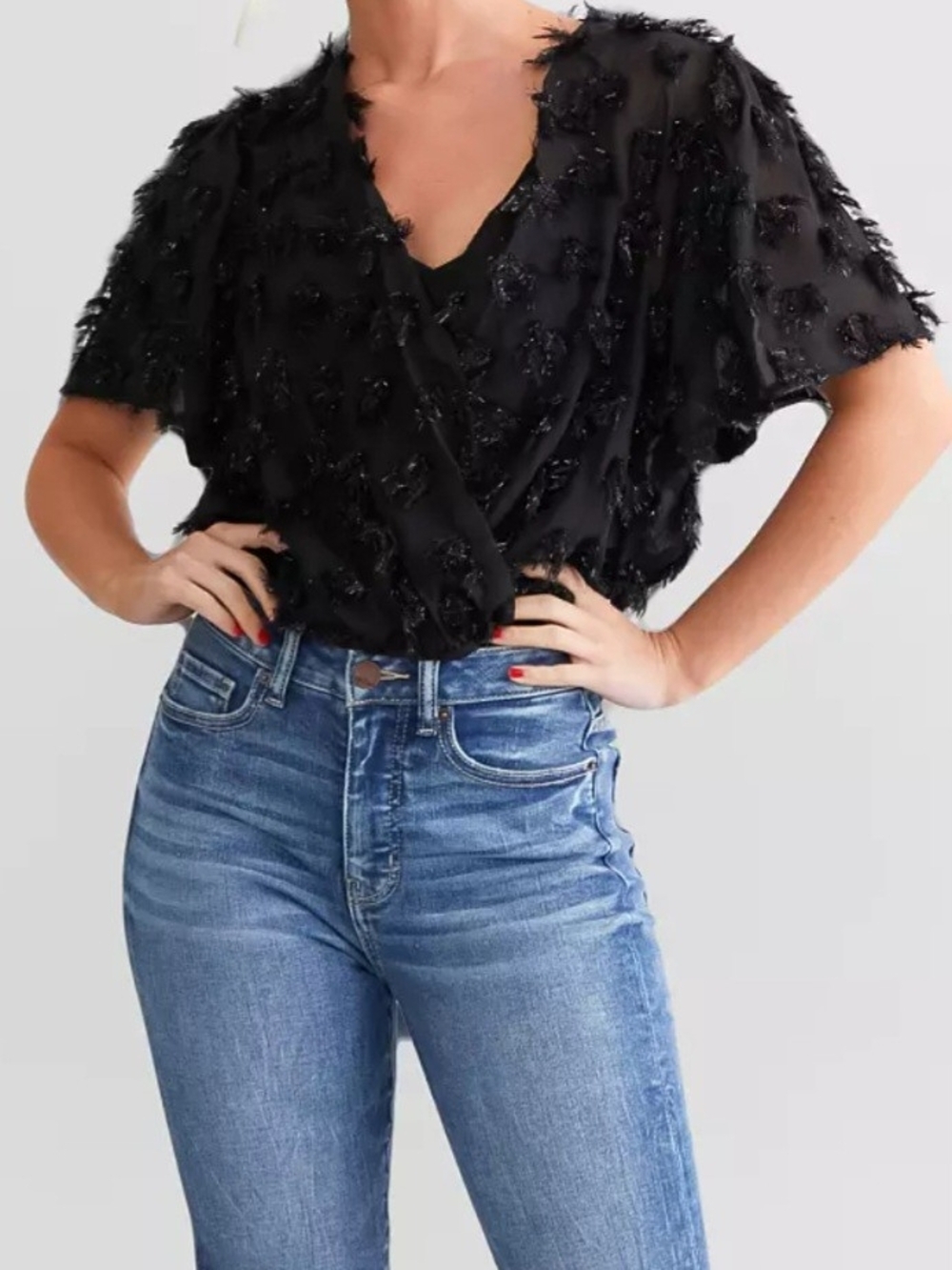 Willow & Root Black Women's Bodysuit - Elegant Fringe Detail